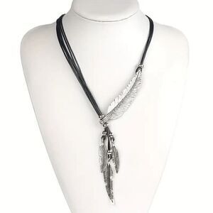 Boho Stainless Steel Feather Pendant Necklace